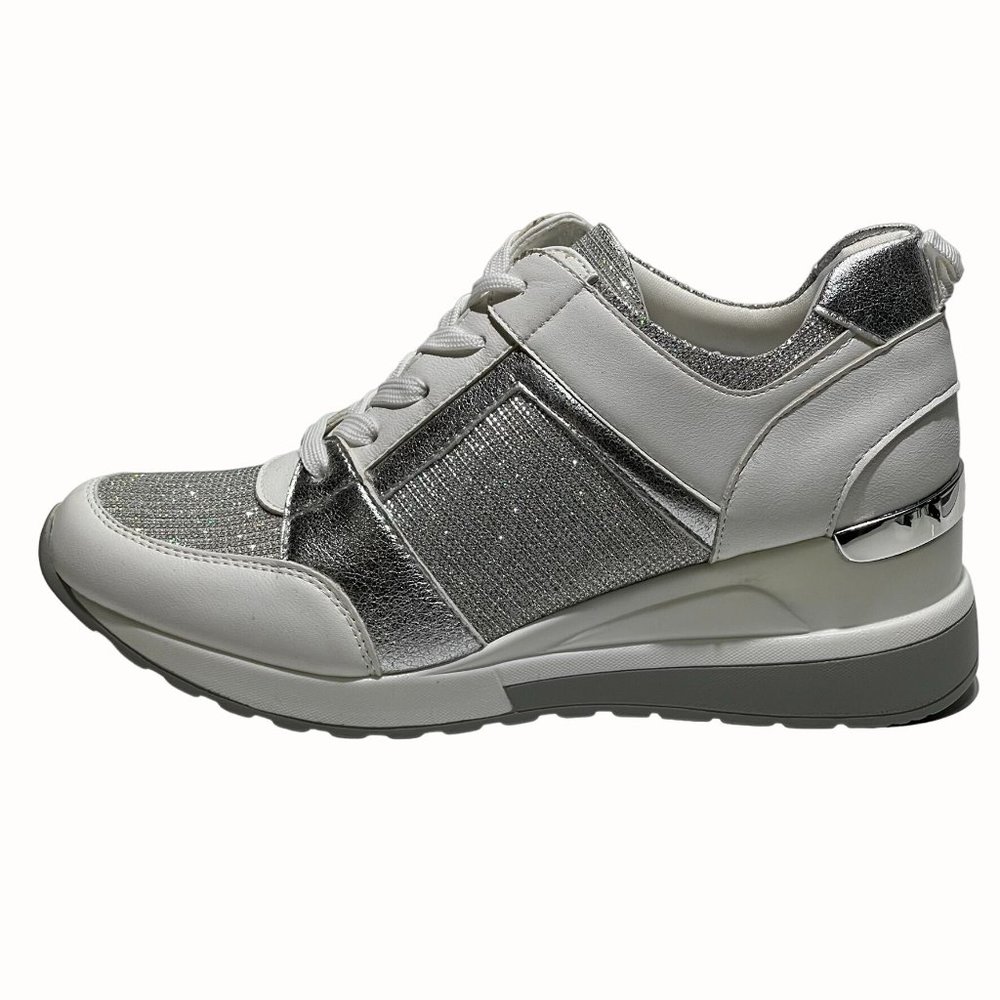 Silver Wedge Sneakers Womens Lightweight Walking Shoes Size 9.5‎ White